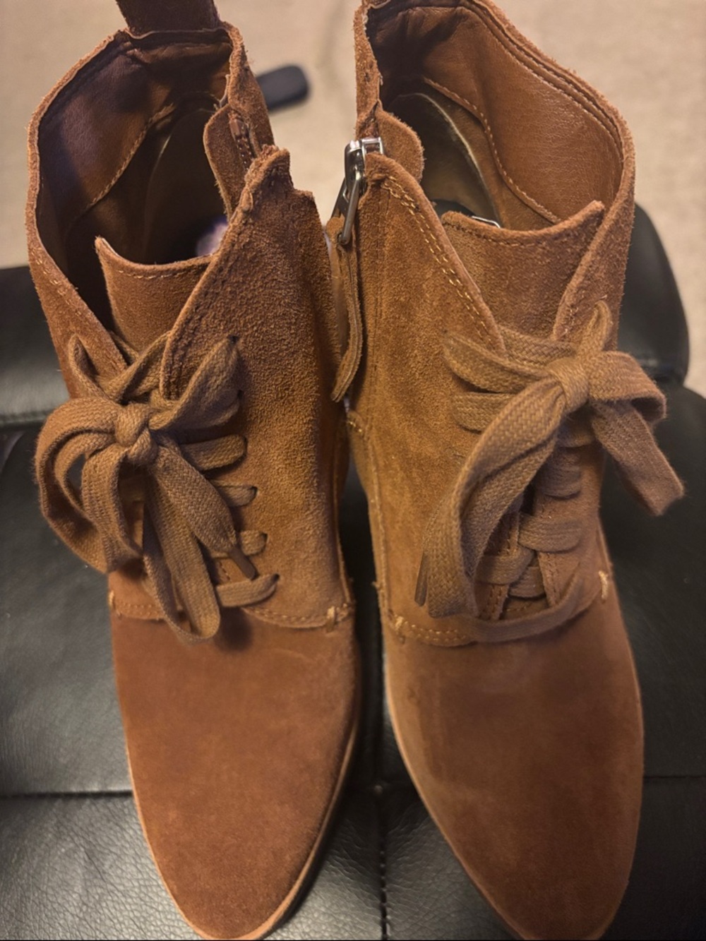 Dolce Vita Chestnut Suede Lace-Up Ankle Booties
